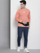 Men's Pink Casual Round Neck Printed Full Sleeves Sweatshirt