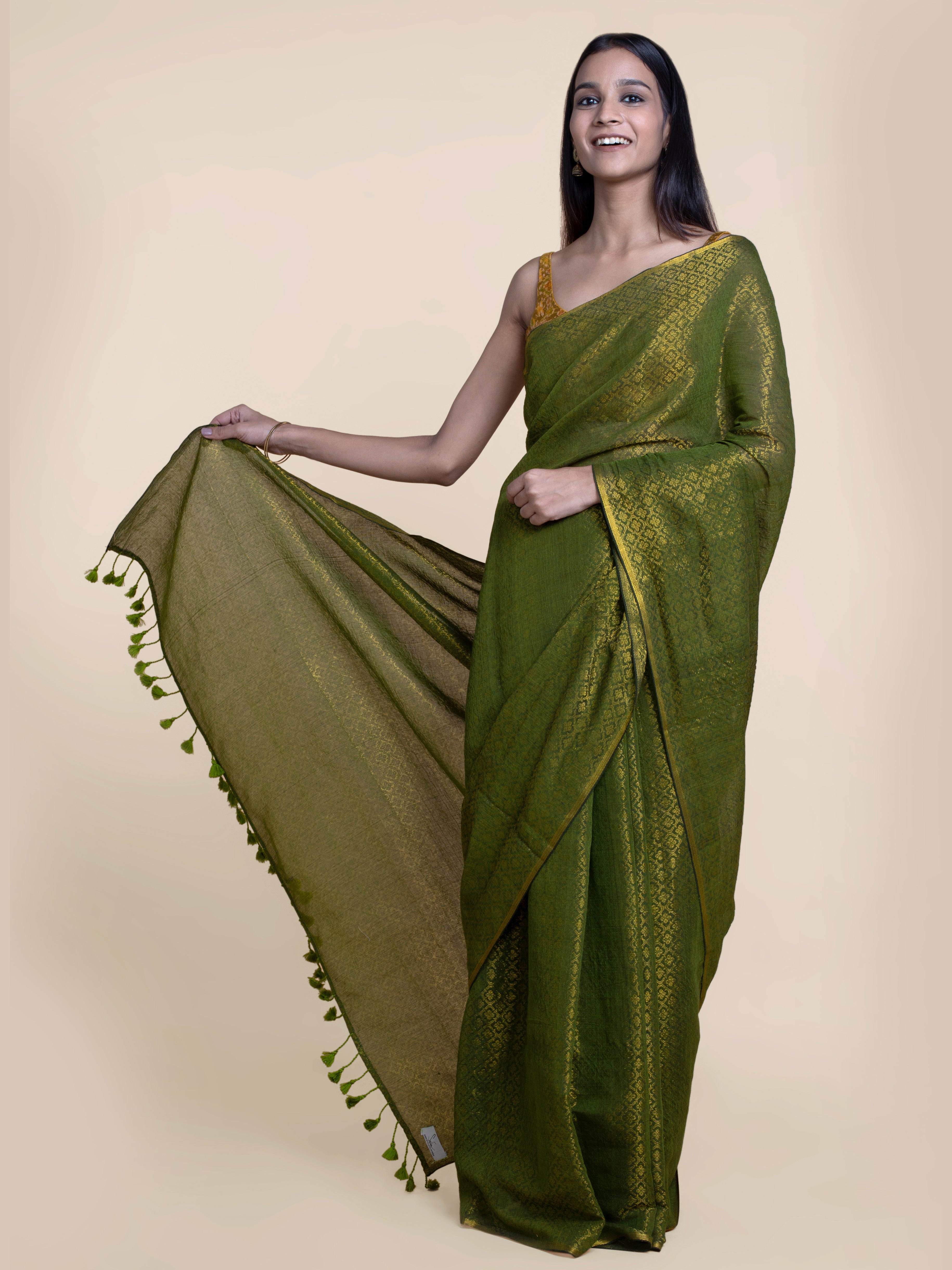 Women's Green Cotton Saree