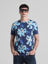 Men's Navy Casual Regular Fit Half Sleeves Tshirt