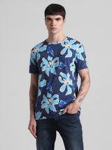 Men's Navy Casual Regular Fit Half Sleeves Tshirt