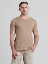 Men's Brown Casual Slim Fit Half Sleeves Tshirt