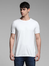 Men's White Casual Slim Fit Solid  Tshirt