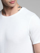 Men's White Casual Slim Fit Solid  Tshirt