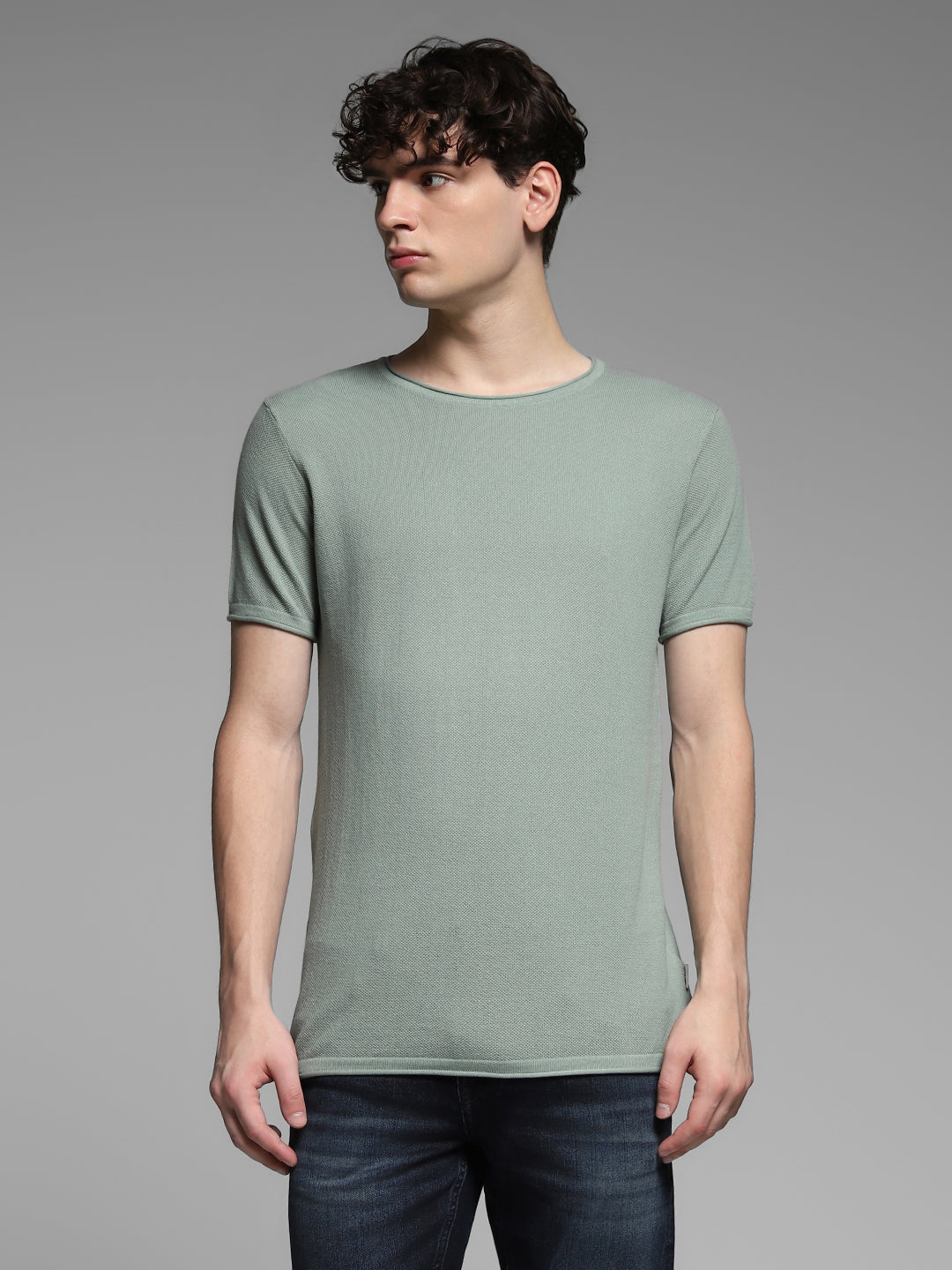 Men's Green Casual Slim Fit Solid  Tshirt