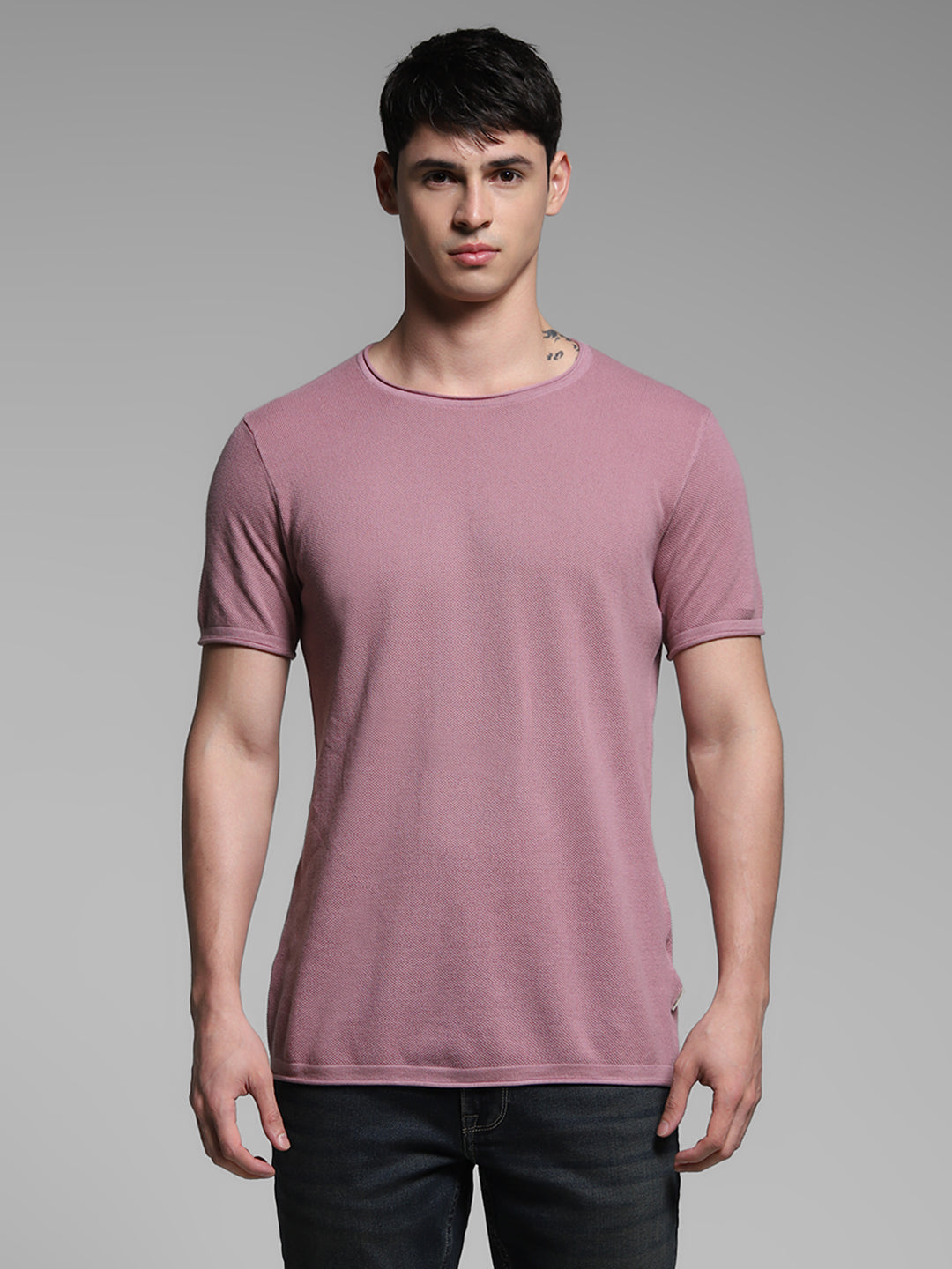 Men's Purple Casual Slim Fit Solid  Tshirt