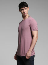 Men's Purple Casual Slim Fit Solid  Tshirt