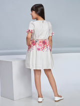 Girls Pink Knee Length Semi Casual Dress with Belt