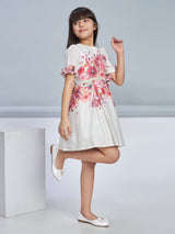 Girls Pink Knee Length Semi Casual Dress with Belt