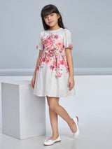 Girls Pink Knee Length Semi Casual Dress with Belt