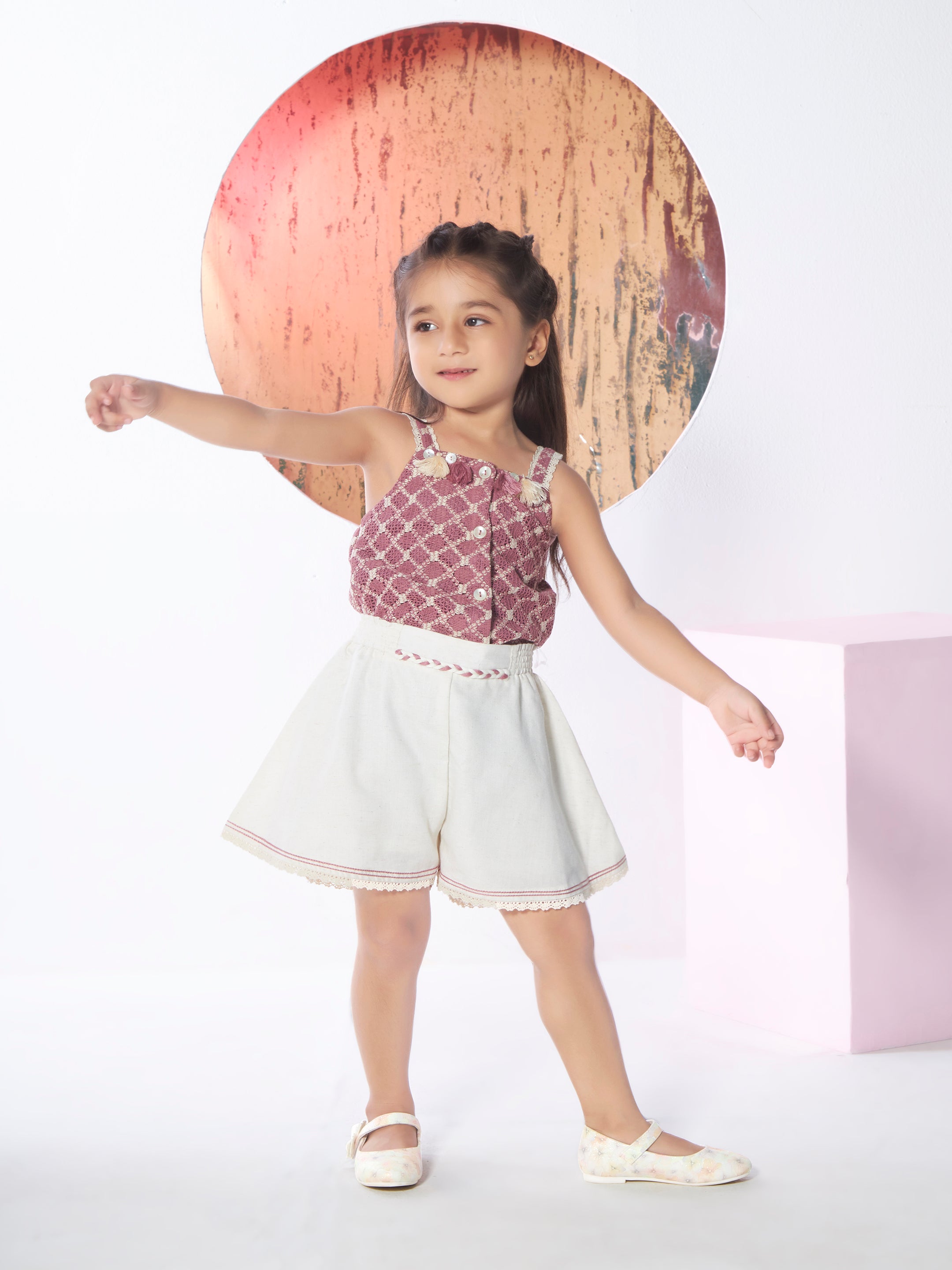 Girls Mid Thigh Length Casual Shorts Set