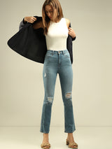 Women's Blue Distressed Bootcut Jeans