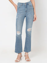 Women's Blue Distressed Bootcut Jeans