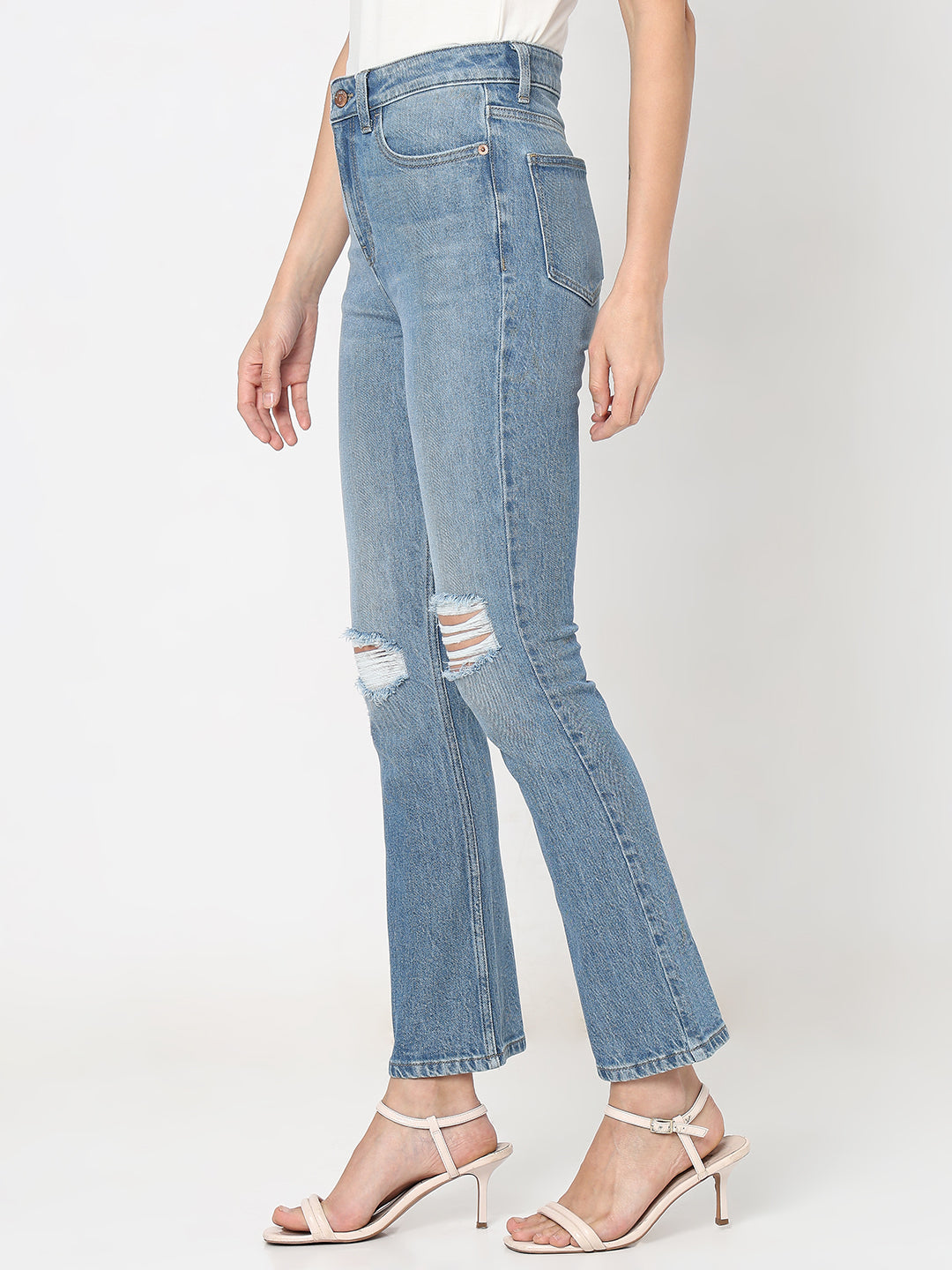Women's Blue Distressed Bootcut Jeans