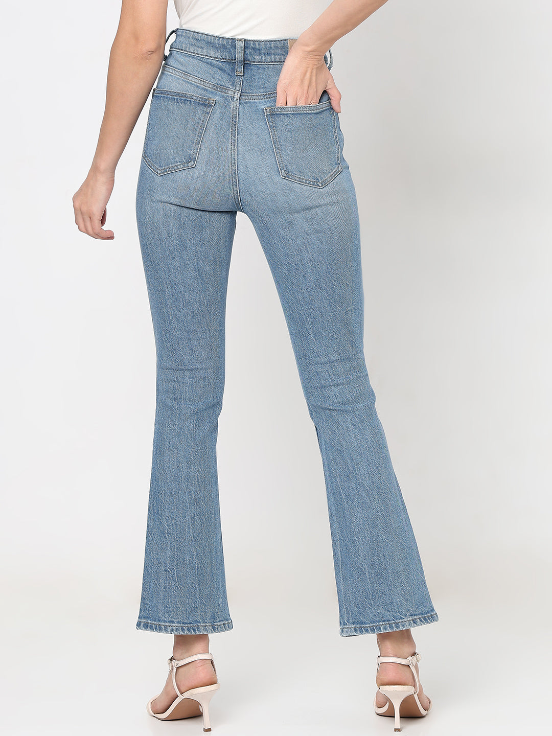 Women's Blue Distressed Bootcut Jeans