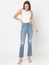 Women's Blue Distressed Bootcut Jeans