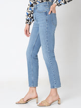 Women's Blue High Rise Straight Fit Jeans