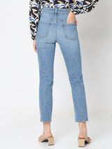 Women's Blue High Rise Straight Fit Jeans
