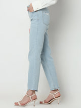 Women's Blue High Rise Distressed Straight Jeans