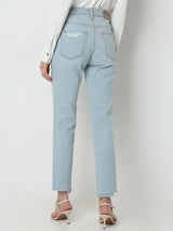 Women's Blue High Rise Distressed Straight Jeans