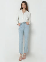 Women's Blue High Rise Distressed Straight Jeans