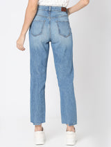 Women's Blue High Rise Two-Toned Straight Jeans
