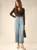 Women's Blue High Rise Wide Leg Jeans