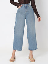 Women's Blue High Rise Wide Leg Jeans