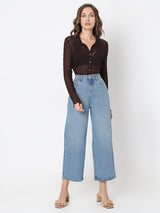 Women's Blue High Rise Wide Leg Jeans