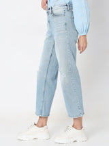 Women's Blue High Rise Distressed Wide Leg Jeans