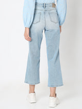 Women's Blue High Rise Distressed Wide Leg Jeans