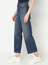 Women's Blue High Rise Wide Leg Jeans