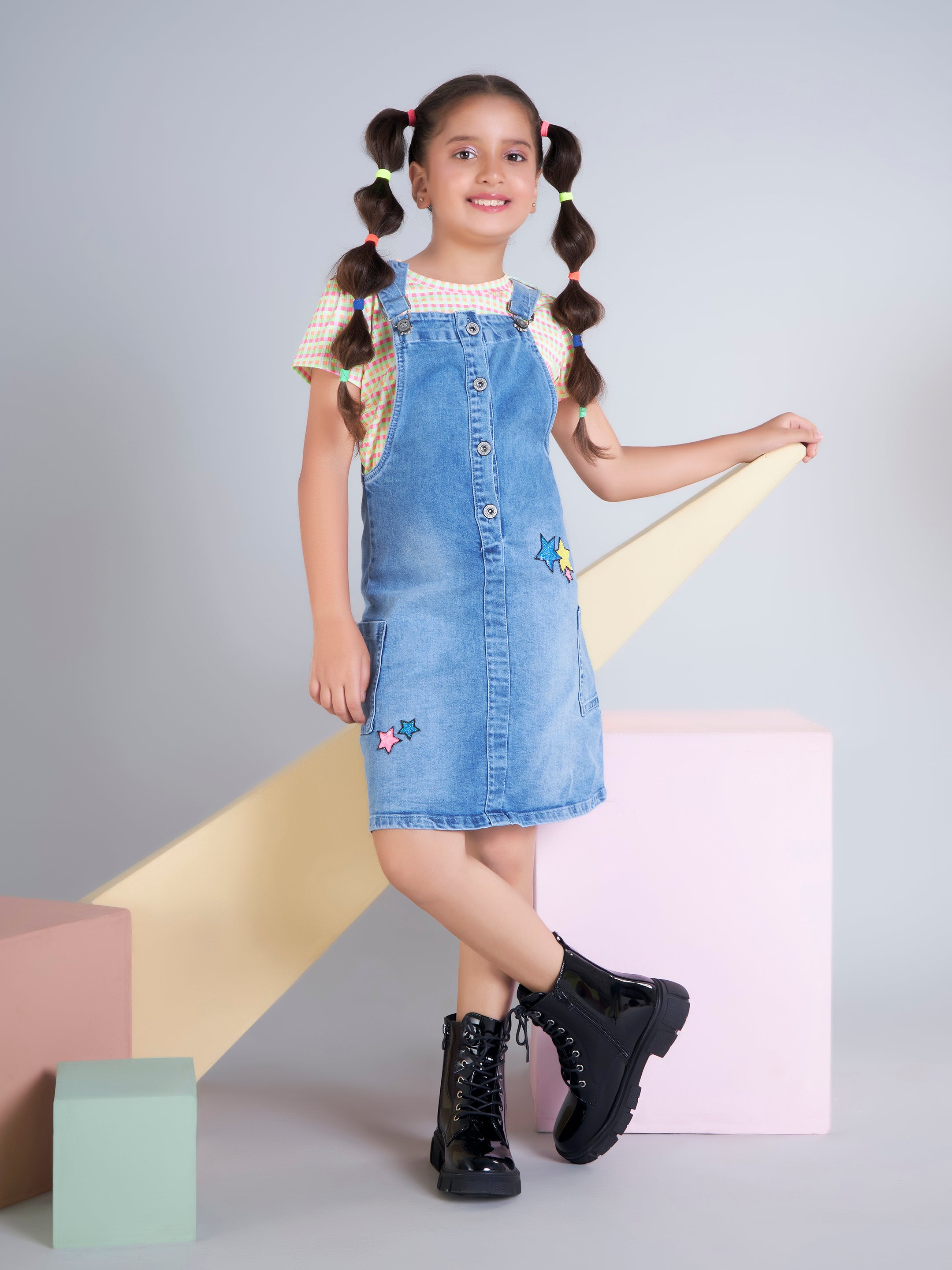 Girls Knee Length Casual Dungaree Set