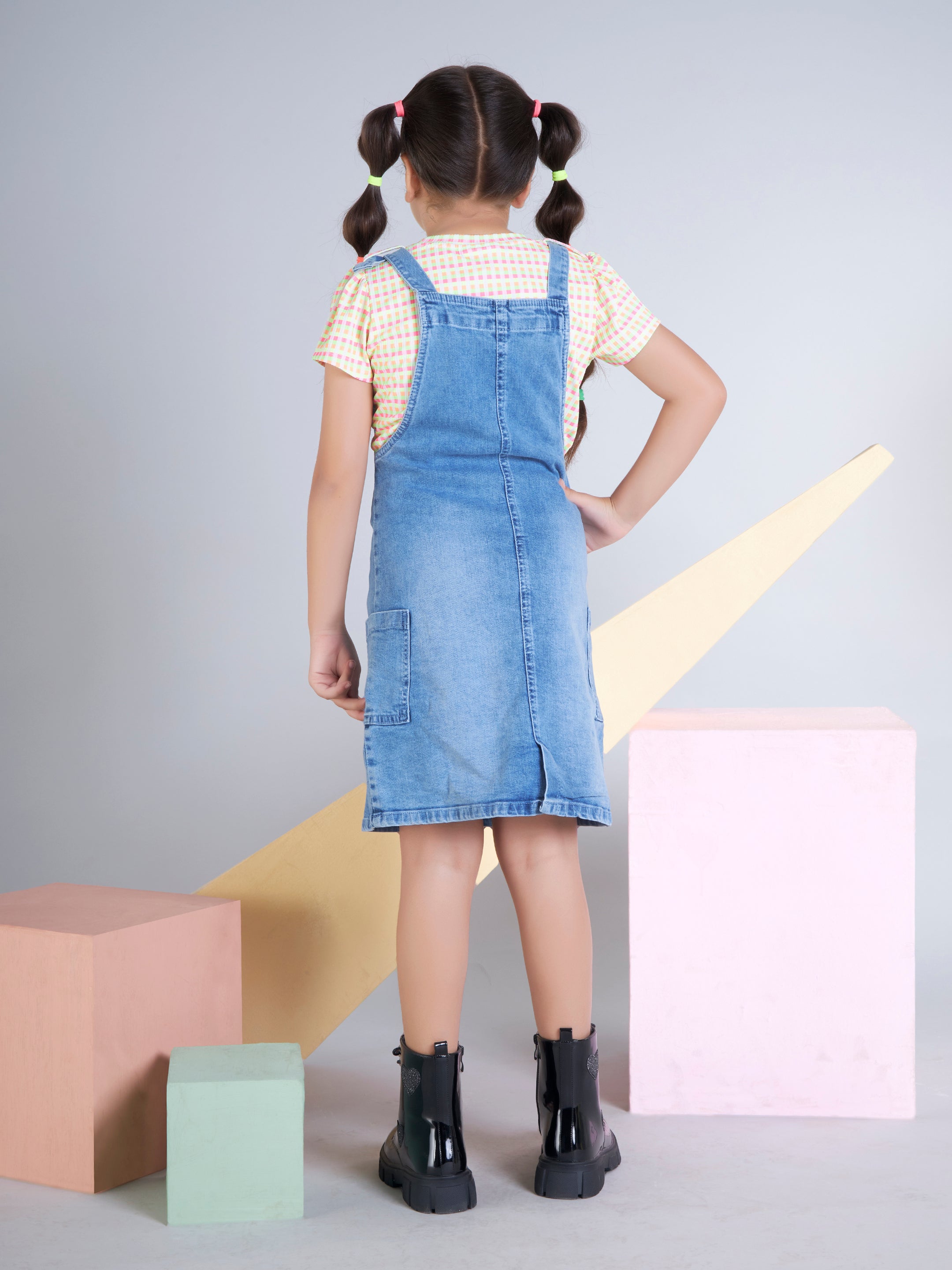 Girls Knee Length Casual Dungaree Set