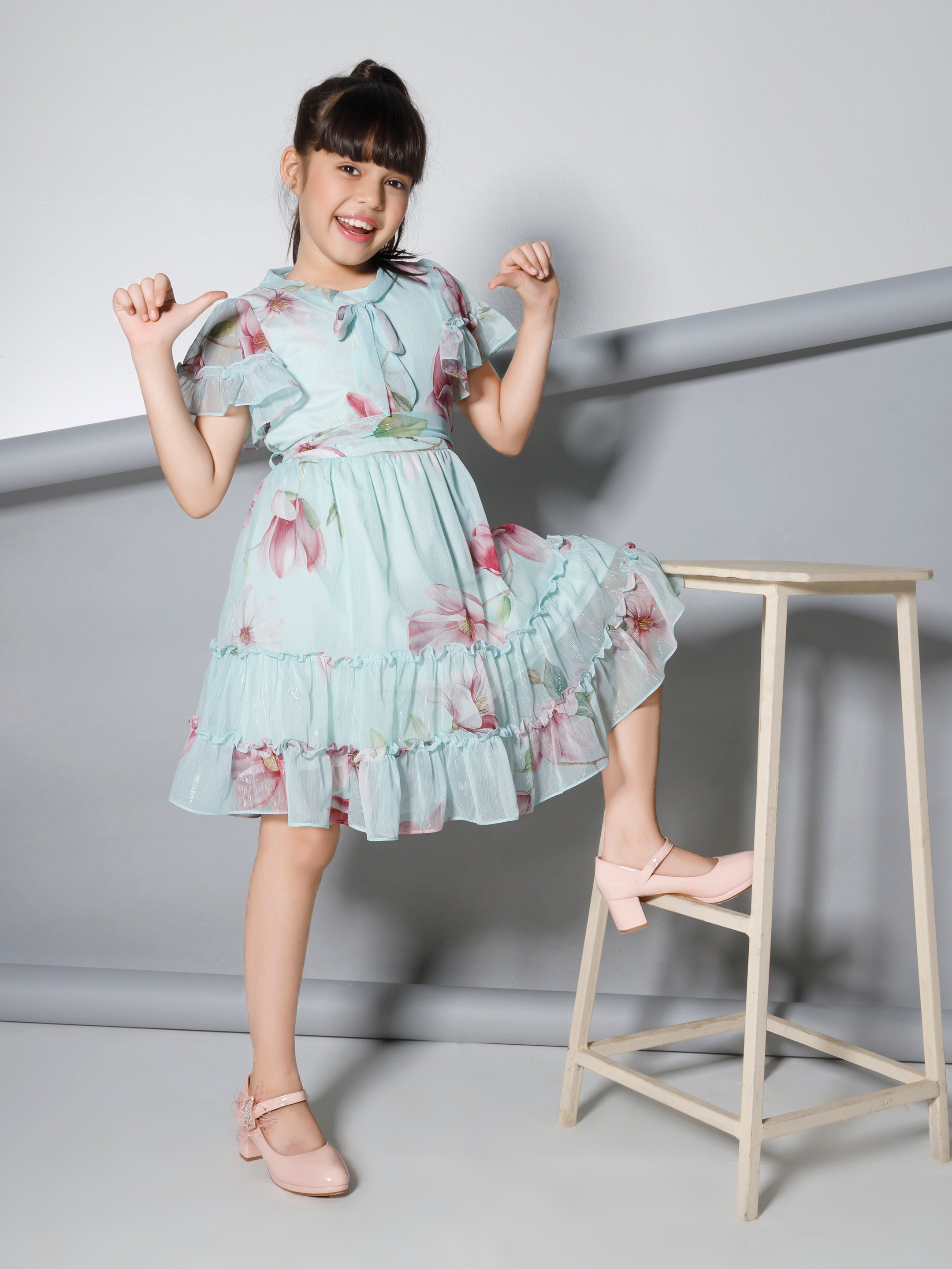 Girls Knee Length Semi Party Dress