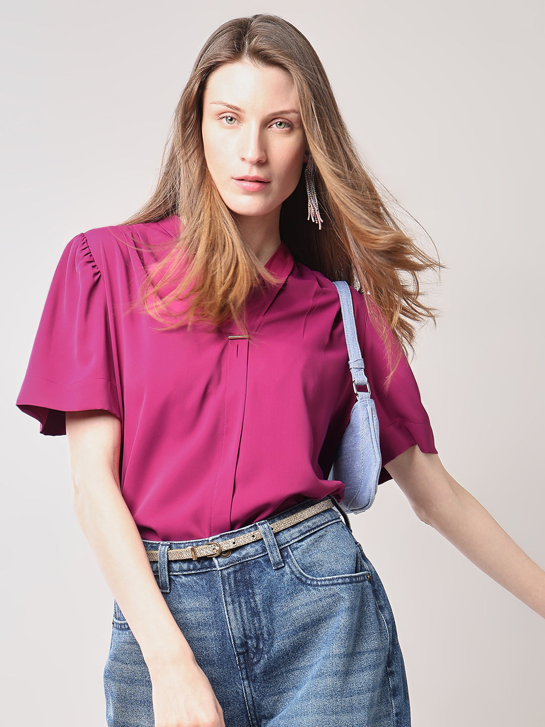 Women's Pink V-Neck Top