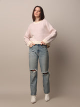 Women's Pink Solid Casual Fluffy Pullover
