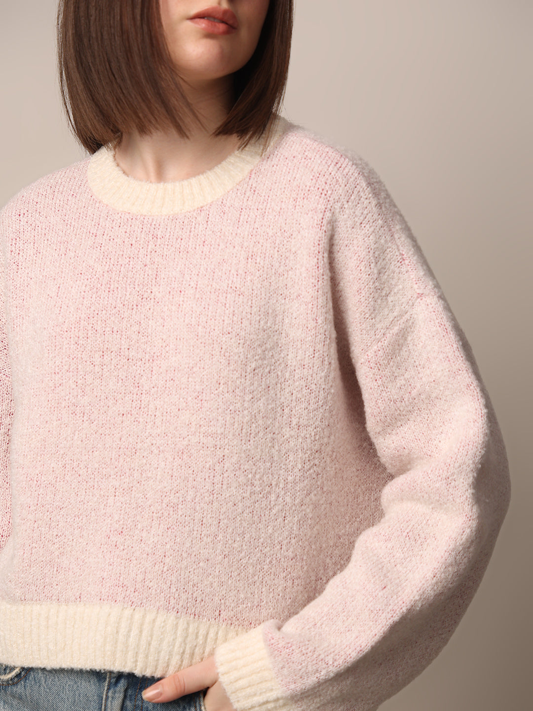 Women's Pink Solid Casual Fluffy Pullover