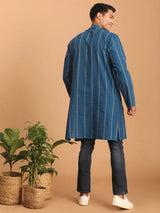 Men's Blue Woven Jacquard Kurta