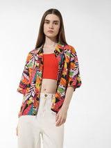 Women's Multicolor Woven Casual Printed Regular Fit Half Sleeves Shirt