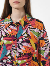 Women's Multicolor Woven Casual Printed Regular Fit Half Sleeves Shirt
