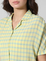 Women's Yellow Woven Casual Checked Cropped Half Sleeves Shirt