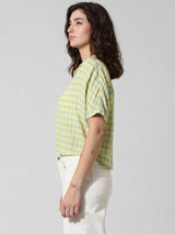 Women's Yellow Woven Casual Checked Cropped Half Sleeves Shirt