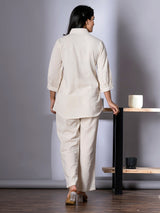 Women's White Work Regular Fit Embroidered Three Quarter Sleeves Co-Ord Sets
