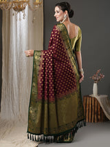 Women's Georgette Red Woven Design Designer Saree with Blouse Piece