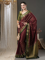 Women's Georgette Red Woven Design Designer Saree with Blouse Piece