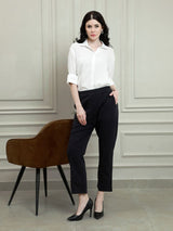 Women's White Casual Solid Regular Fit Full Sleeves Shirt