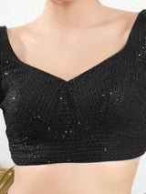 Women's Black Georgette Padded Back Open Elbow Sleeves Saree Blouse