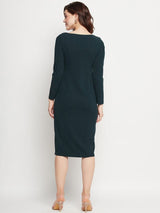 Women's Green Square Neck Sheath Knee Dress