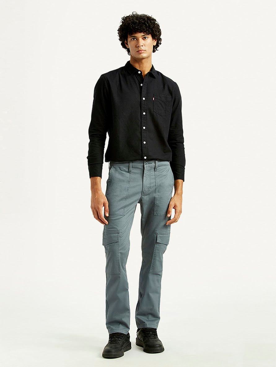 Men's Grey Casual Solid Slim Fit Cargo