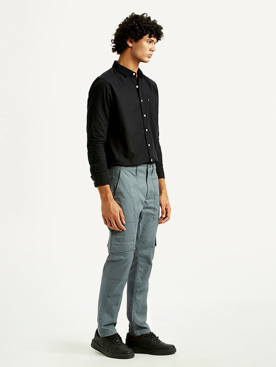 Men's Grey Casual Solid Slim Fit Cargo